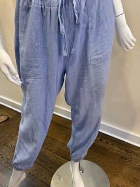 Loft Light Blue Drawstring Linen Joggers